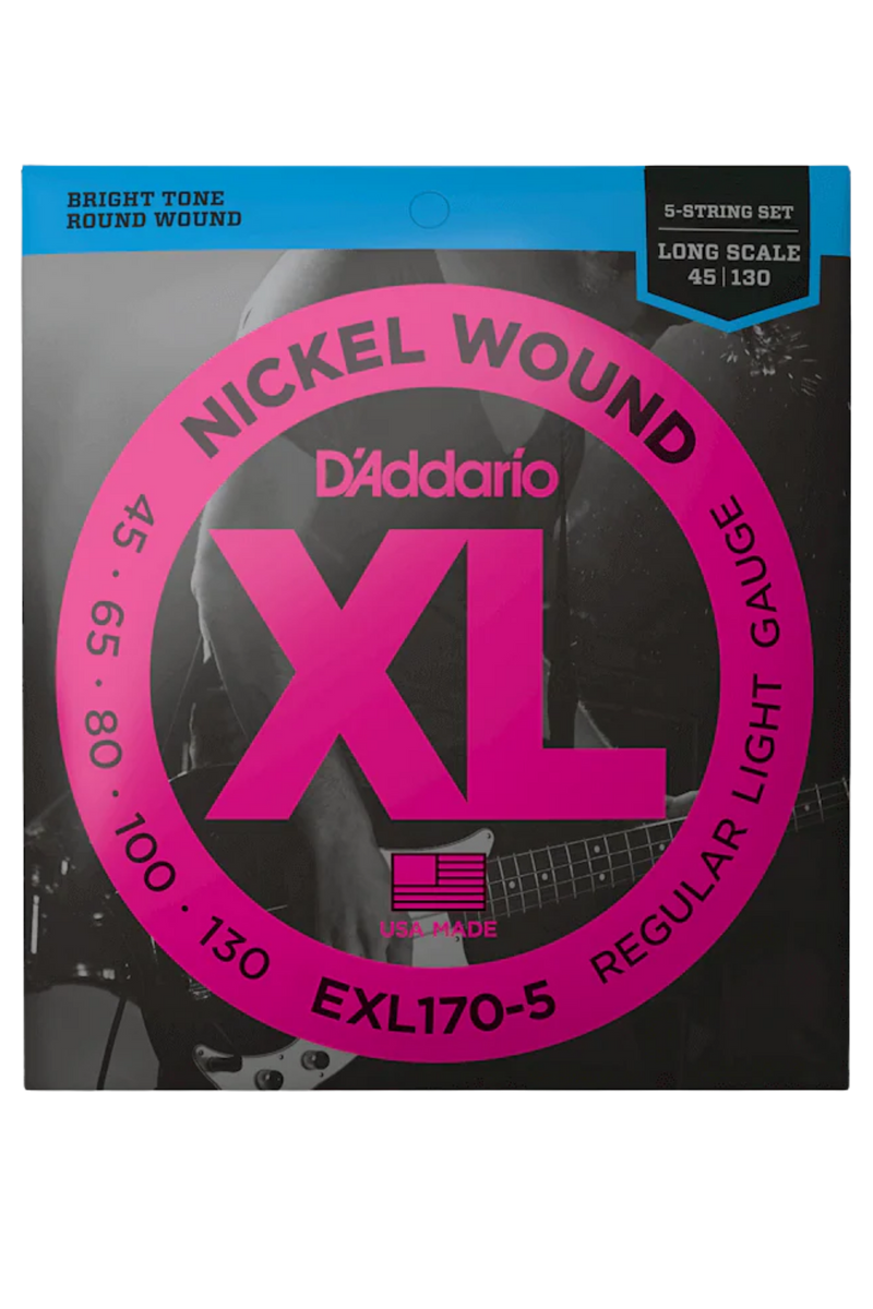 D'Addario XL Nickel 5-String Bass Strings 45-130